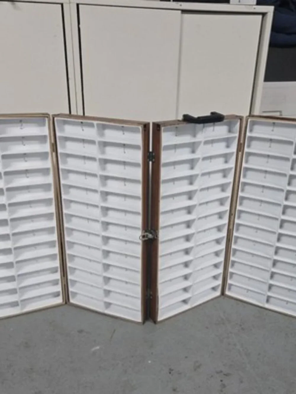 Vintage Folding Optical Sales Rep Display Case 144 Slot Eyeglass Sunglasses Wood